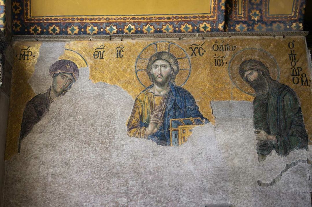 Byzantine mosaic depicting Christ in Hagia Sophia